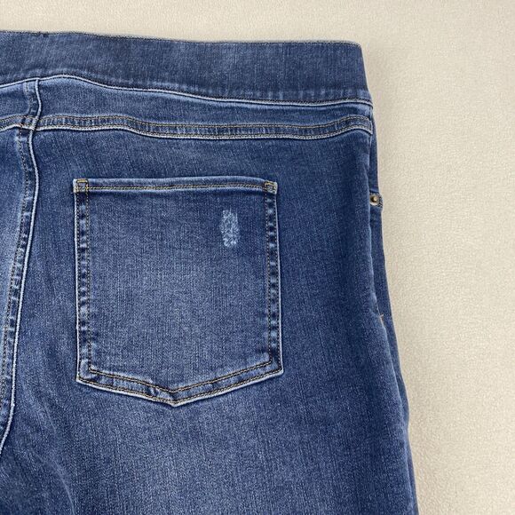 Spanx XL Pull On Skinny Jeans Distressed Dark Wash High Rise Stretch Denim Pants - Picture 11 of 16